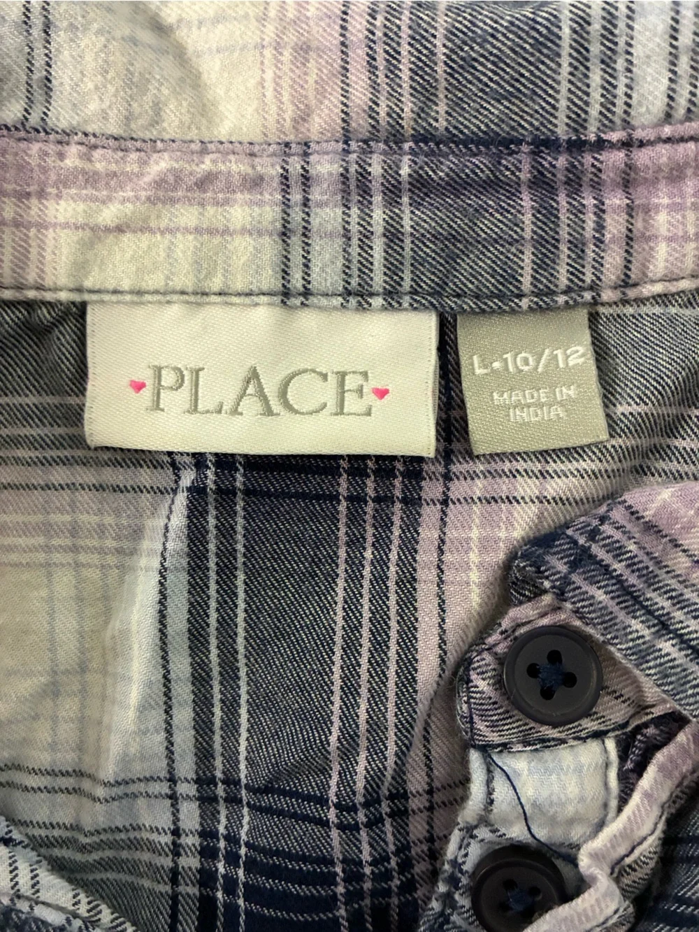 The Children's Place Girls Plaid Shirt Dress Size 10/12 Blue Purple Long Sleeve